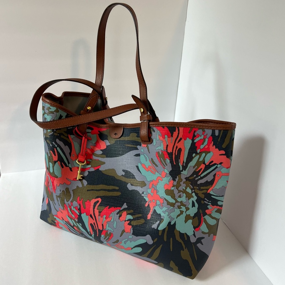 Fossil Sydney Floral Coated Canvas Tote & Pouch Set LIKE NEW!